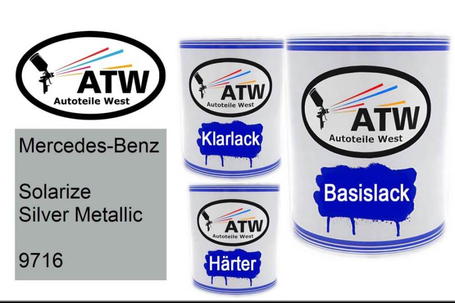 Mercedes-Benz, Solarize Silver Metallic, 9716: 1L Lackdose + 1L Klarlack + 500ml Härter - Set, von ATW Autoteile West.